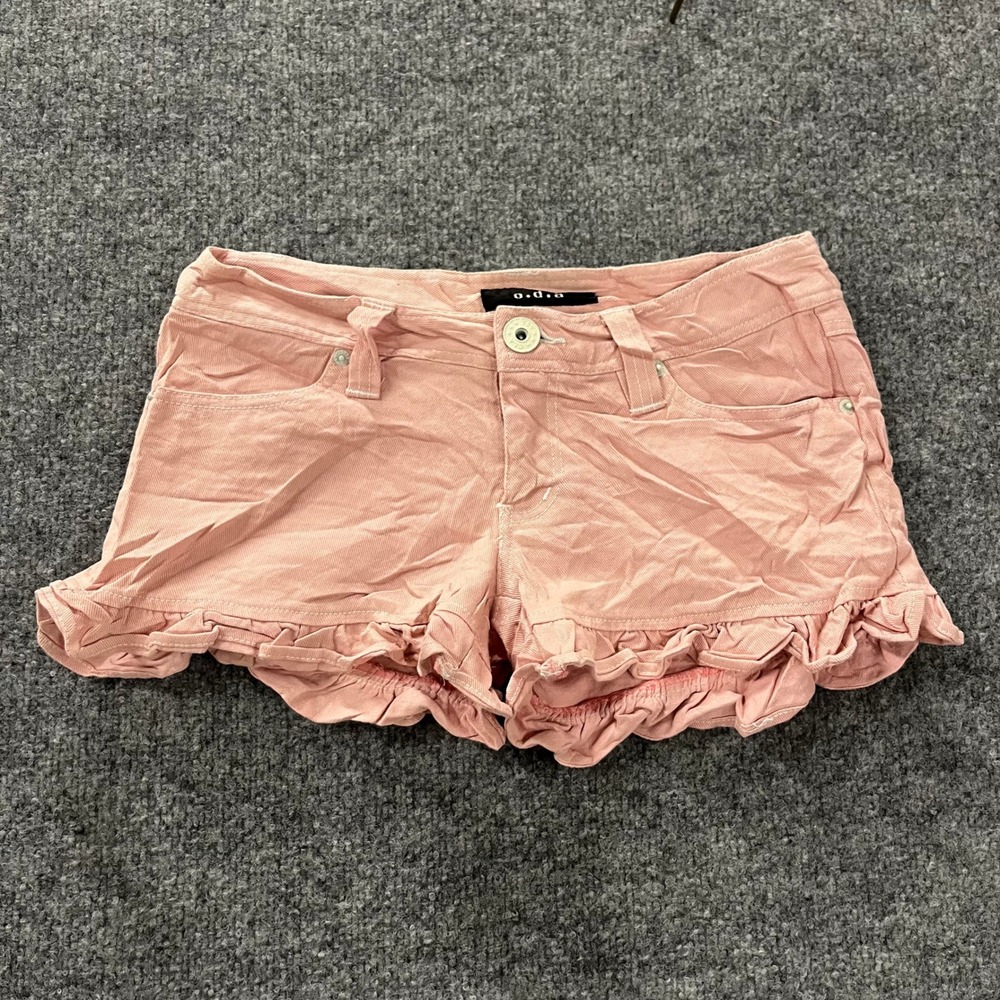 O.D.A Shorts Womens Size M Pink Ruffle Hem Low Rise Textured Casual Summer